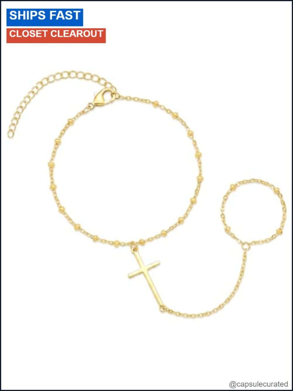 14K Gold Hand Chain Bracelet Bead Ring Chain Minimalist Women